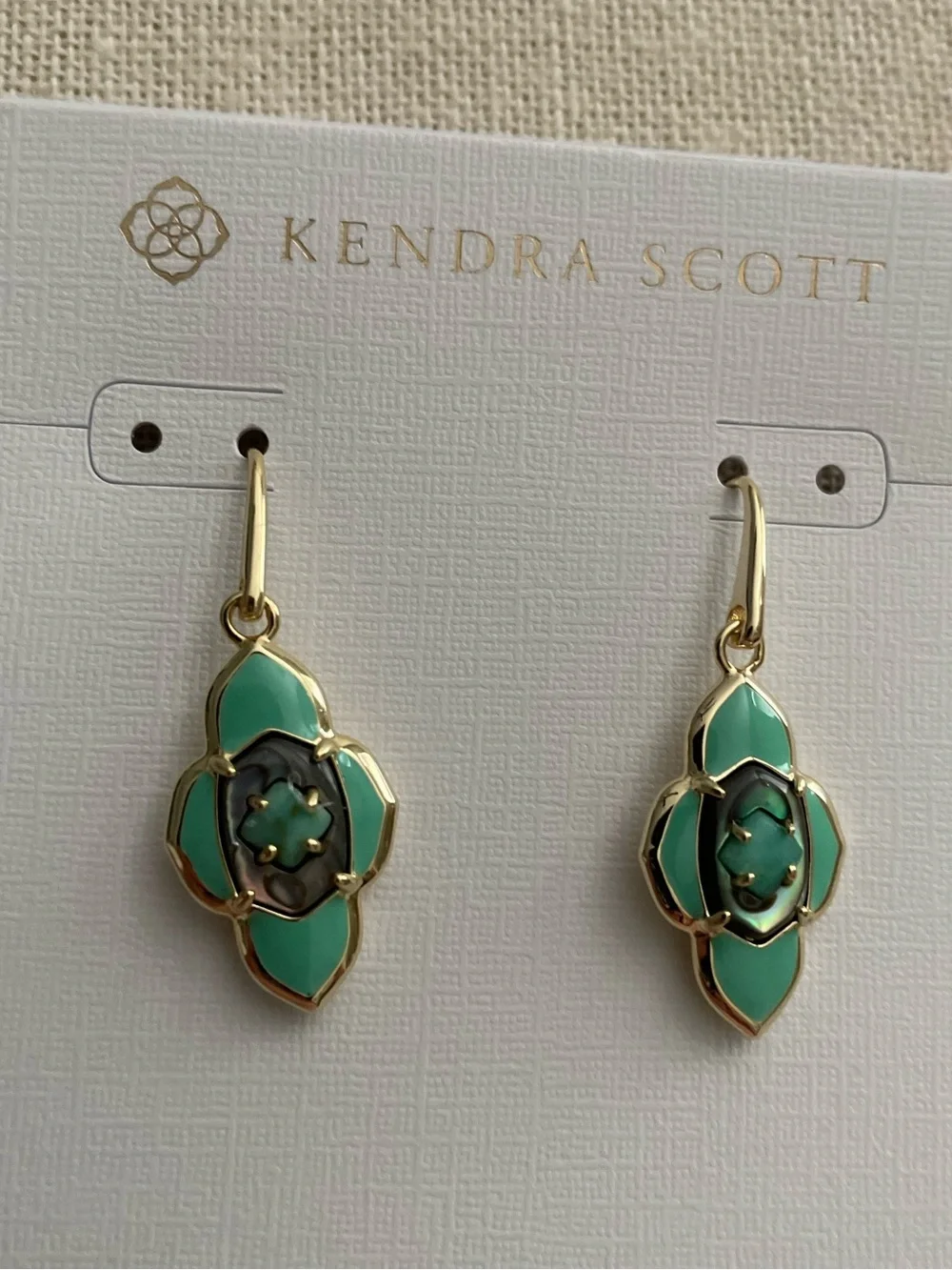 Kendra Scott Abbie Gold-Tone Mint Green Abalone Drop Earrings NWT